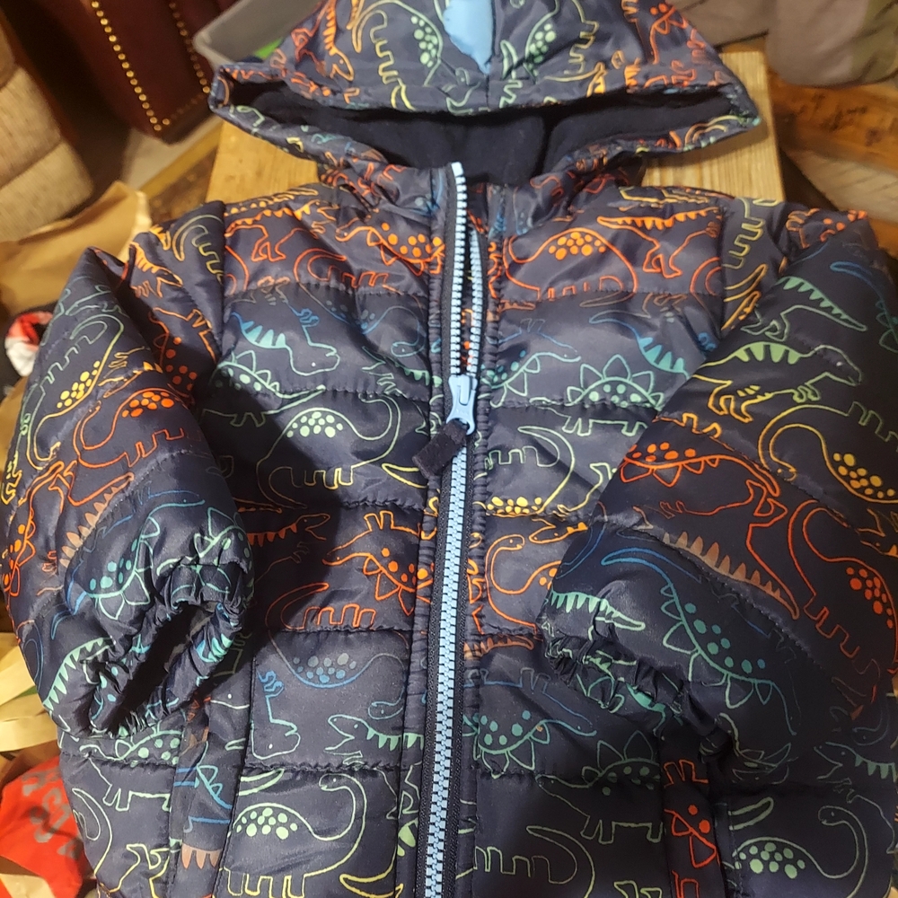 Colorful Dinosaur Print Puffer Jacket